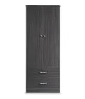 MedaCure CC-WR2D2D Contemporary Collection Wardrobe | 2 Door, 2 Drawer | Coastal Grey, Cherry & Mahogany Finishes