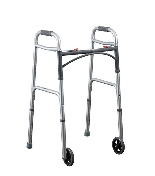 Medacure Adult 2-Button Folding Walker | AWNW, AW5W | Standard & 5" Wheel Models Available - Adult Walkers - Stretchers R Us