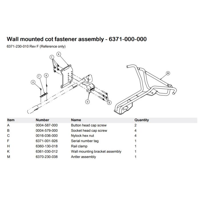 Stryker 6371 Wall Mount Cot Fastener Complete System - Stretchers R Us