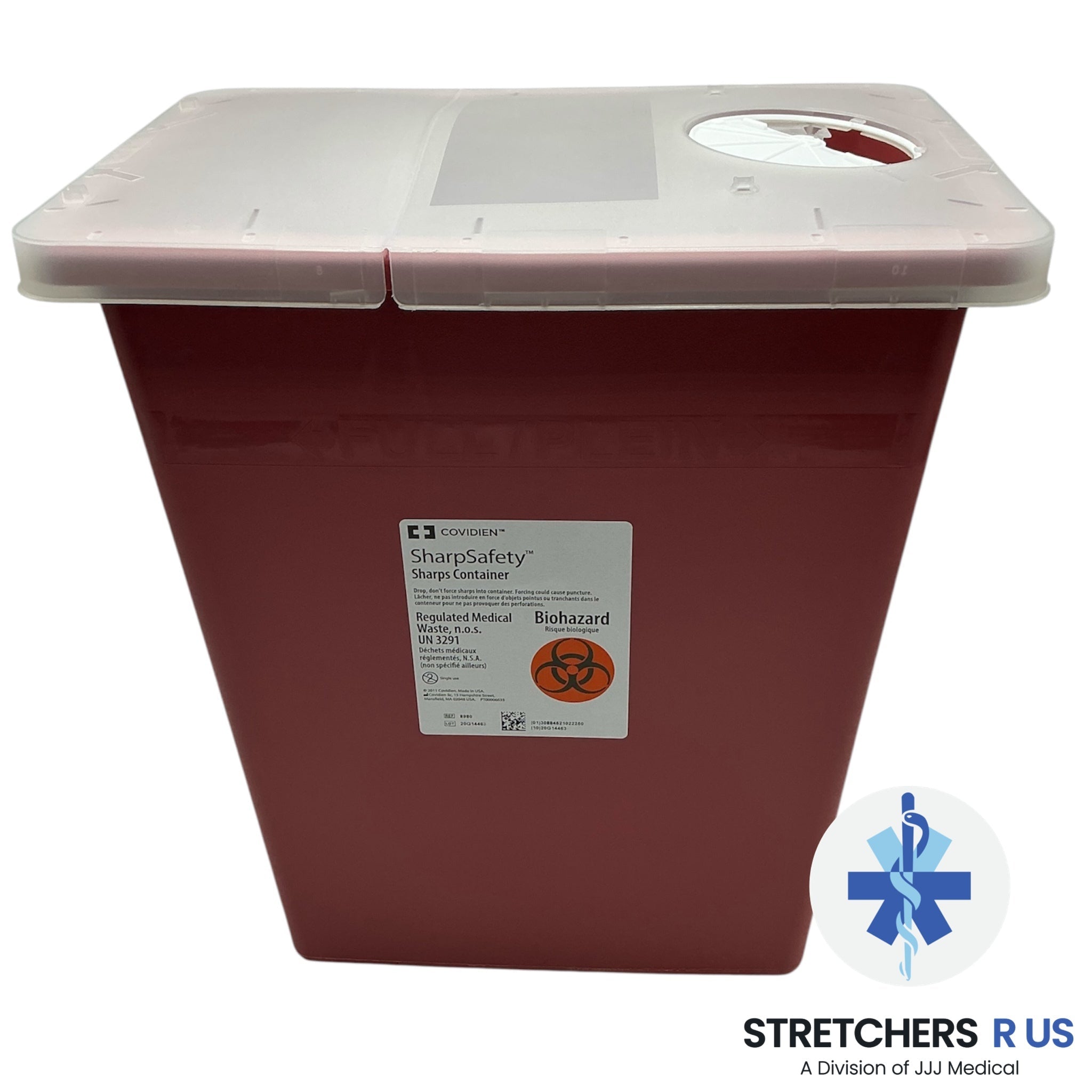 COVIDIEN Sharps Container – 8 Gallon, Hinged Lid, Red (2 - Pack) - MEDICAL WASTE SUPPLIES - Stretchers R Us