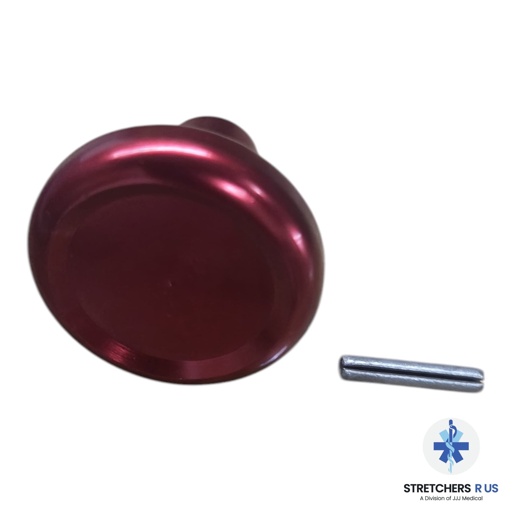 Ferno Part (SKU-2487195) | EMSAR Part (SKU-1901448) | Anodized Red Release Knob with Roll Pin - Stair Chair Parts - Stretchers R Us