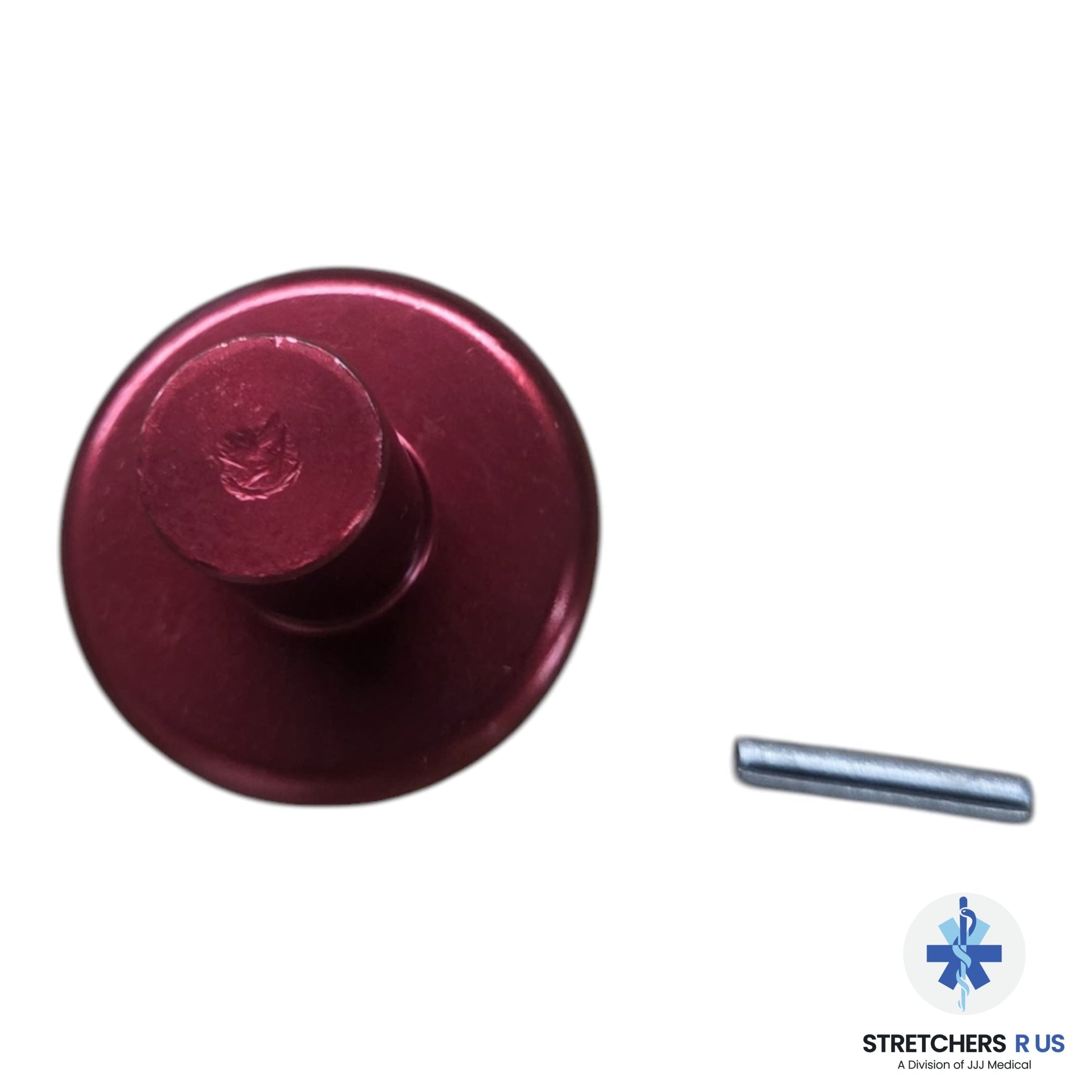 Ferno Part (SKU-2487195) | EMSAR Part (SKU-1901448) | Anodized Red Release Knob with Roll Pin - Stair Chair Parts - Stretchers R Us